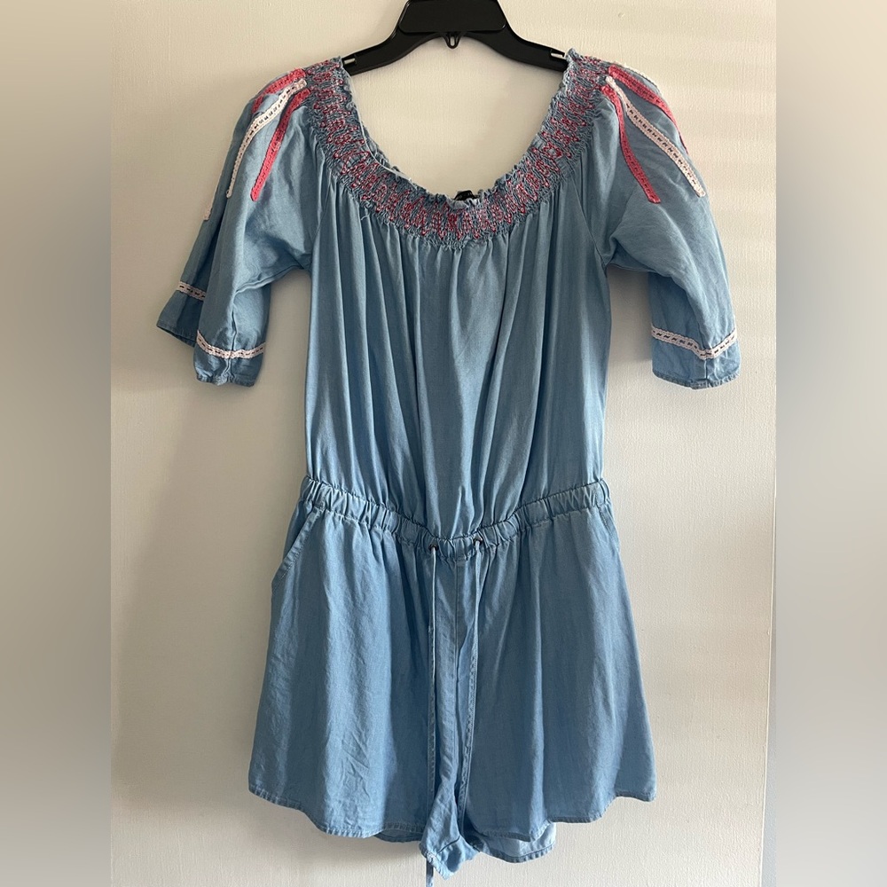 Blue Jean Embroidered Romper